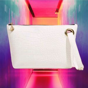 White Faux Crocodile Clutch Wristlet Handbag Purse